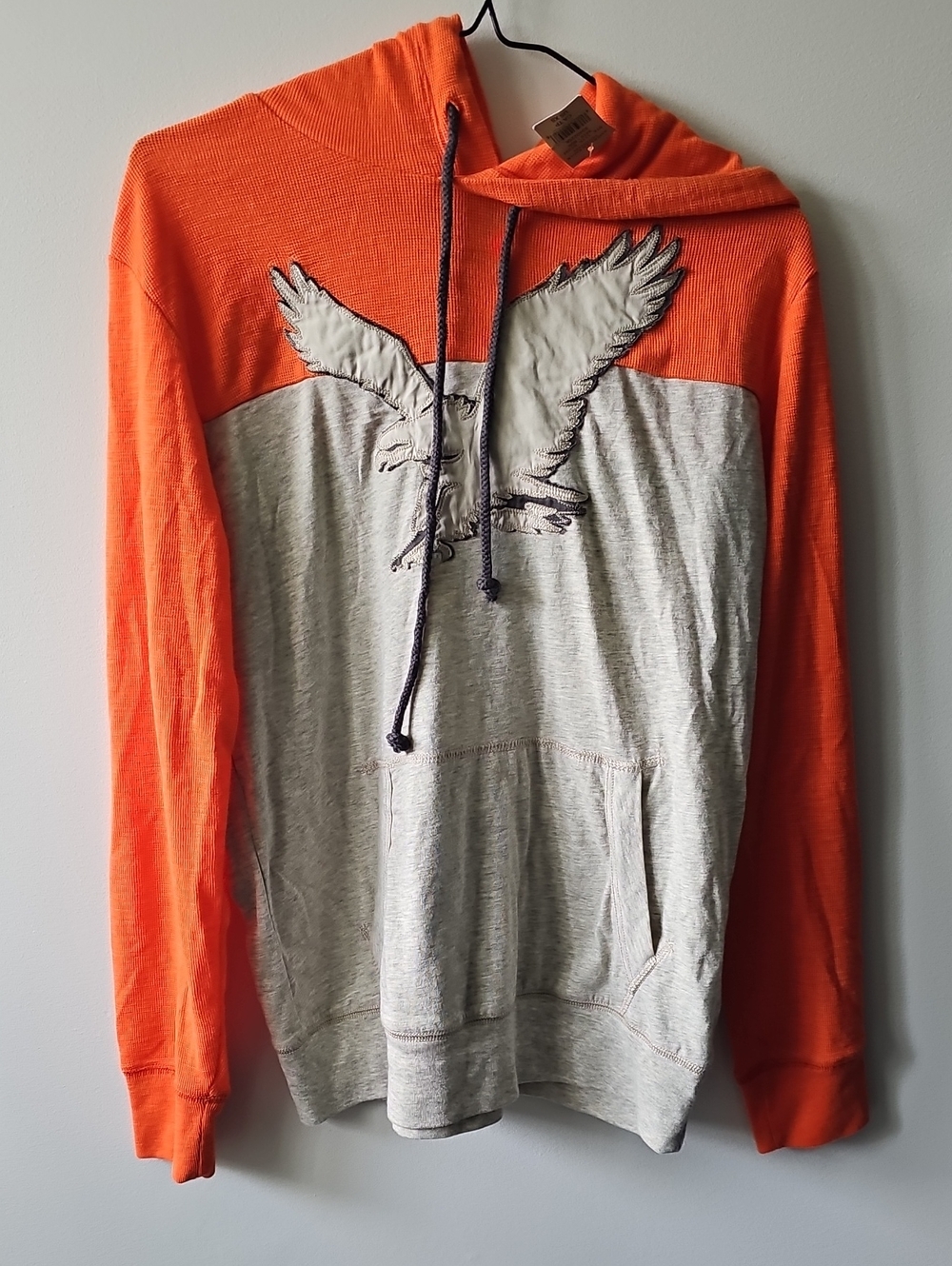 American Eagle Outfitters Orange and Heather Gray Eagle Pullover Hoodie